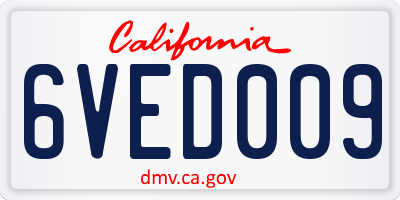 CA license plate 6VED009