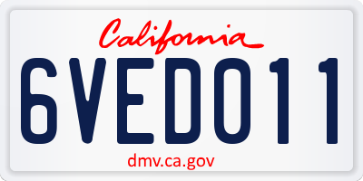 CA license plate 6VED011