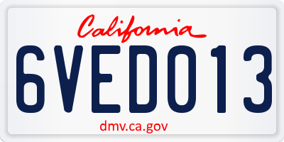 CA license plate 6VED013