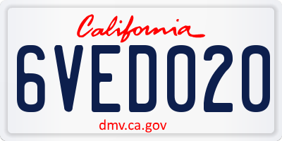 CA license plate 6VED020
