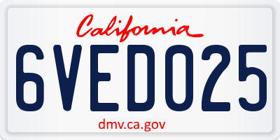 CA license plate 6VED025