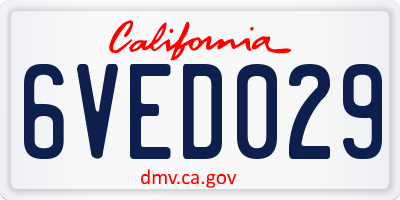 CA license plate 6VED029