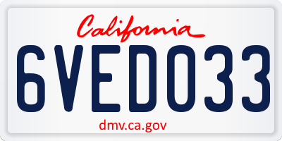 CA license plate 6VED033