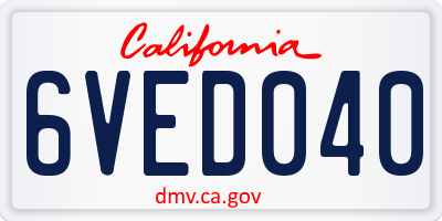 CA license plate 6VED040
