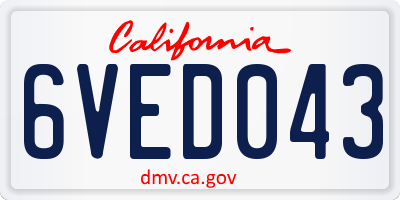CA license plate 6VED043