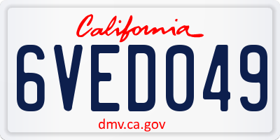 CA license plate 6VED049
