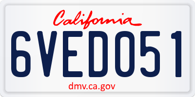 CA license plate 6VED051