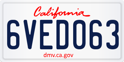 CA license plate 6VED063