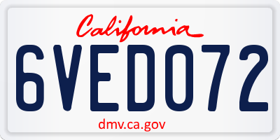 CA license plate 6VED072