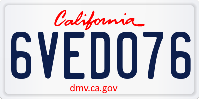 CA license plate 6VED076
