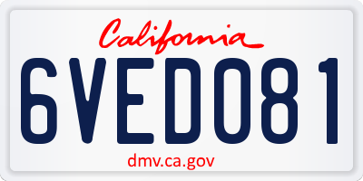 CA license plate 6VED081