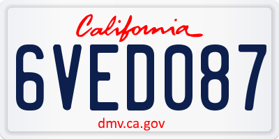 CA license plate 6VED087