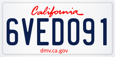 CA license plate 6VED091