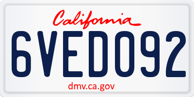 CA license plate 6VED092