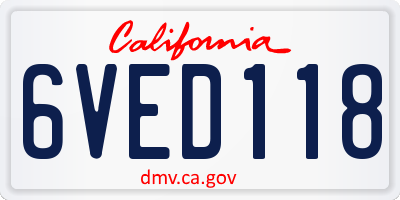 CA license plate 6VED118
