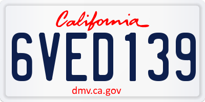 CA license plate 6VED139