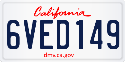 CA license plate 6VED149