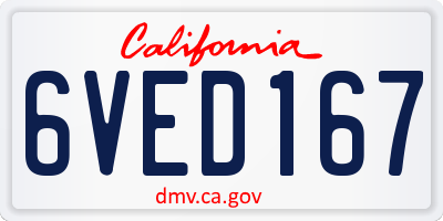 CA license plate 6VED167