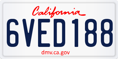 CA license plate 6VED188