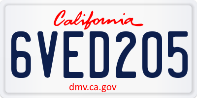 CA license plate 6VED205
