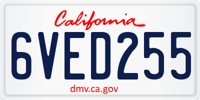 CA license plate 6VED255