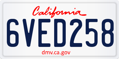 CA license plate 6VED258
