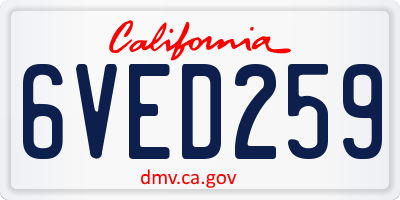 CA license plate 6VED259