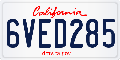 CA license plate 6VED285