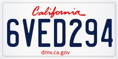 CA license plate 6VED294