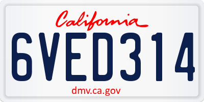 CA license plate 6VED314
