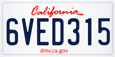 CA license plate 6VED315