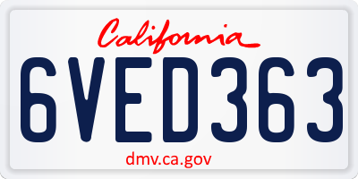 CA license plate 6VED363
