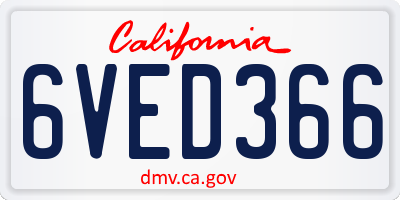 CA license plate 6VED366