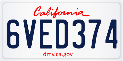 CA license plate 6VED374