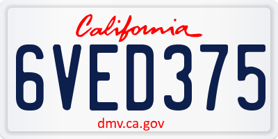 CA license plate 6VED375