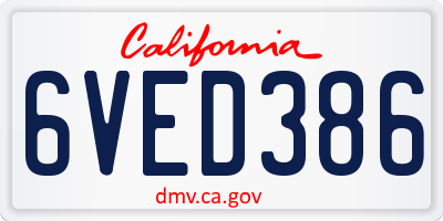 CA license plate 6VED386