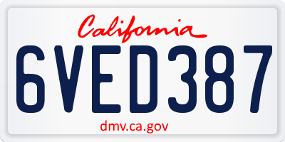 CA license plate 6VED387