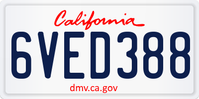 CA license plate 6VED388