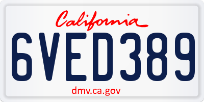 CA license plate 6VED389