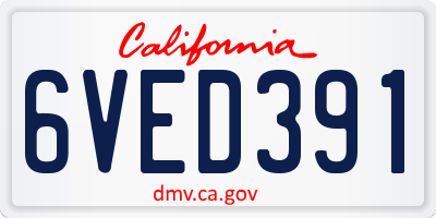 CA license plate 6VED391