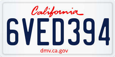 CA license plate 6VED394