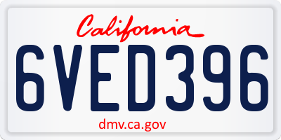 CA license plate 6VED396
