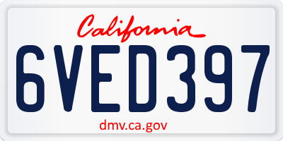 CA license plate 6VED397