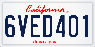 CA license plate 6VED401