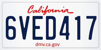 CA license plate 6VED417