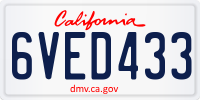 CA license plate 6VED433