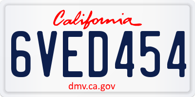 CA license plate 6VED454