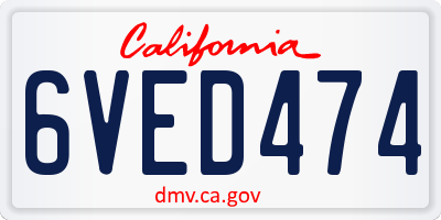 CA license plate 6VED474