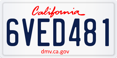CA license plate 6VED481