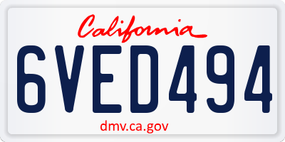 CA license plate 6VED494